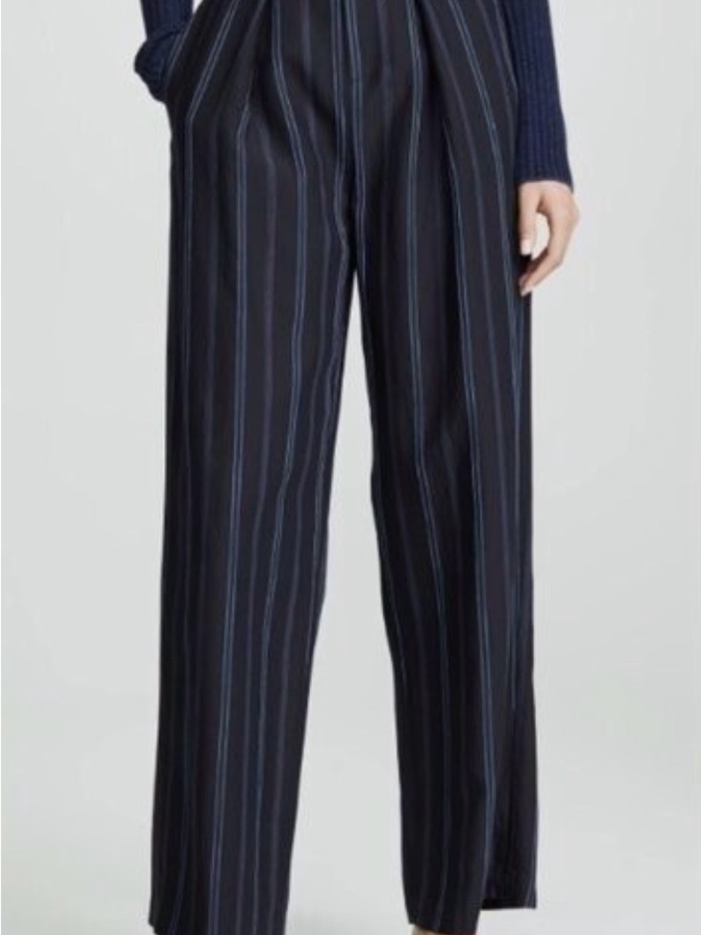 Vince Black Trousers with Blue Pinstripes